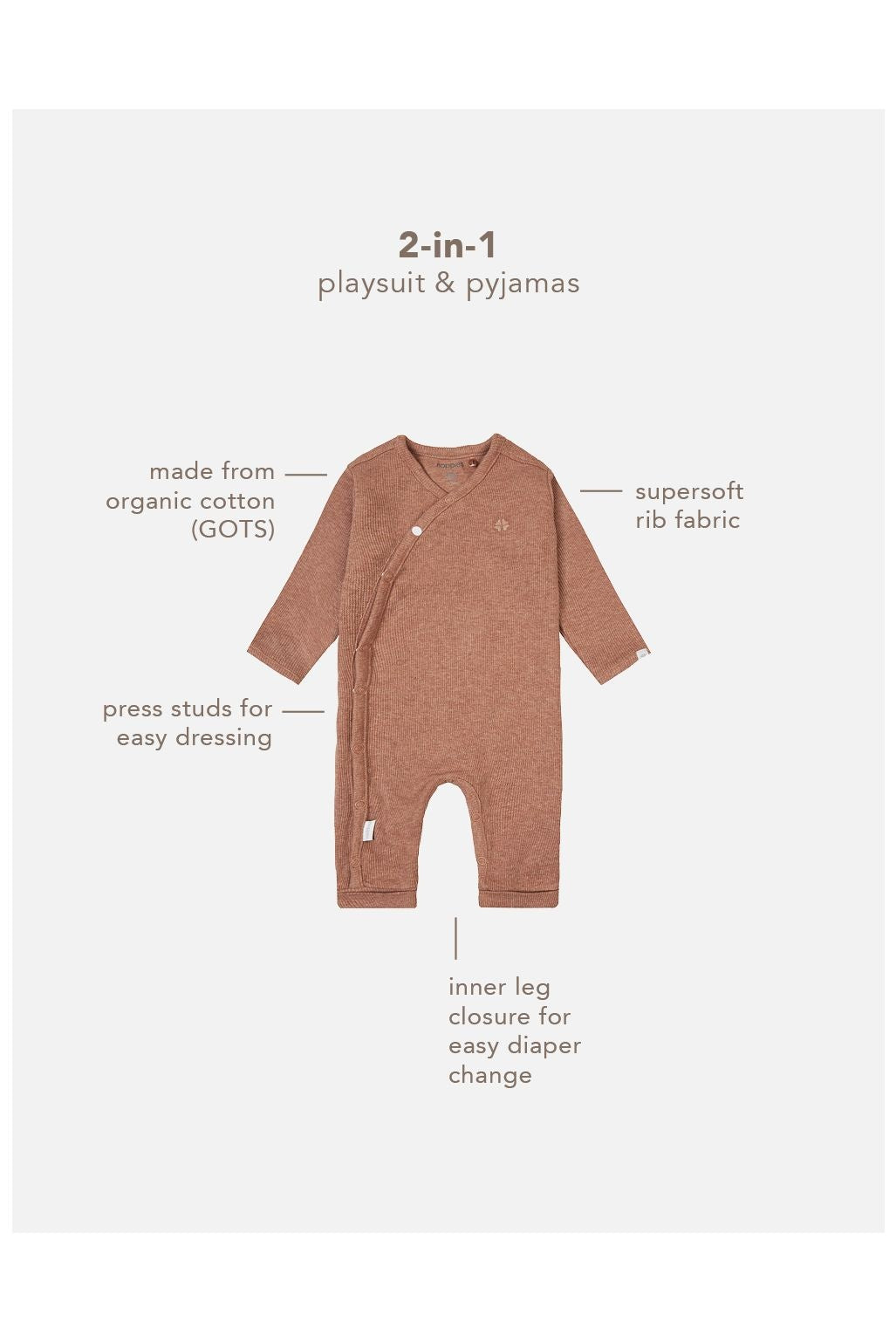 Noppies Playsuit Nevis LS Rib Cafe au Lait Melange