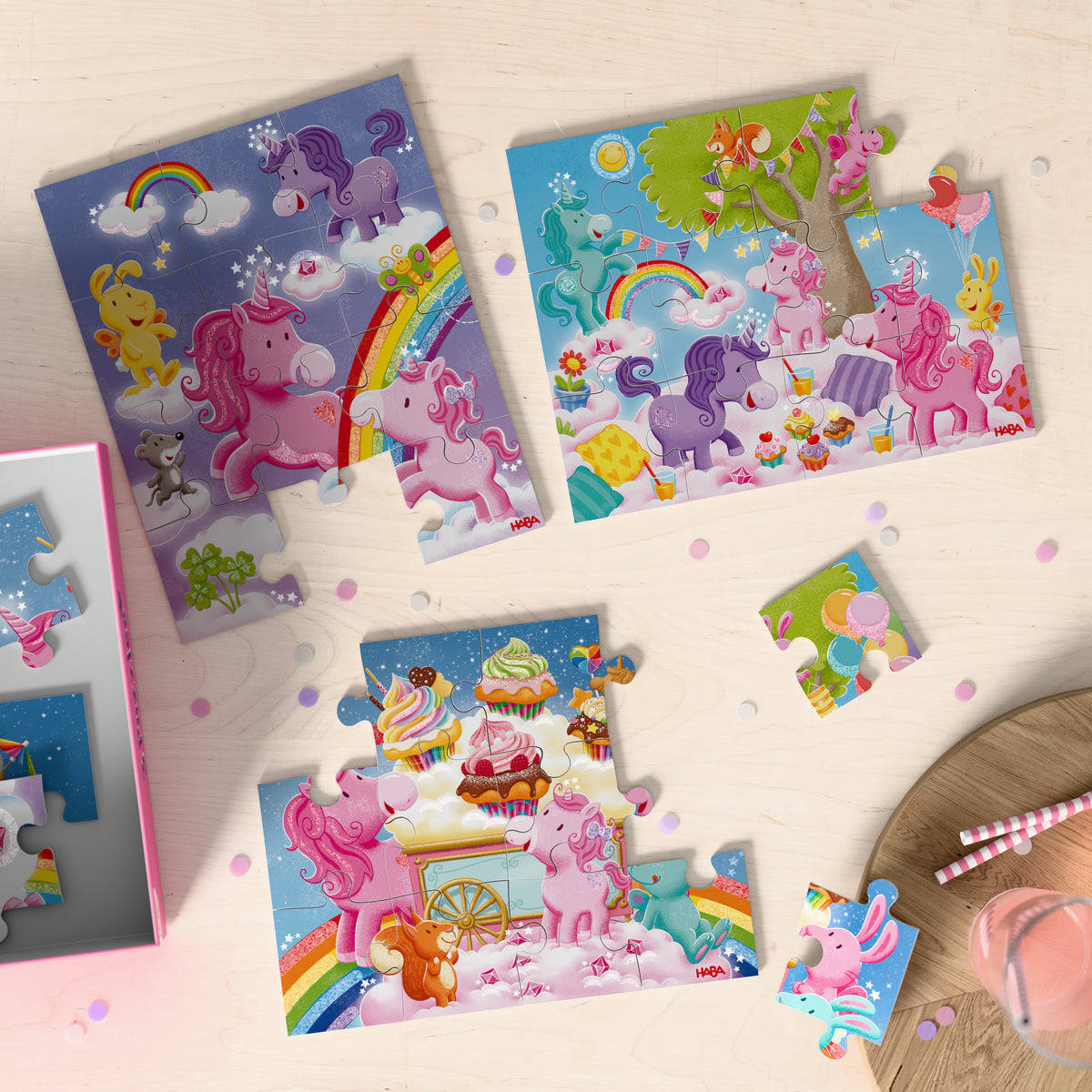 3-in-1-Puzzel Eenhoorn Flonkerglans Cupcakes
