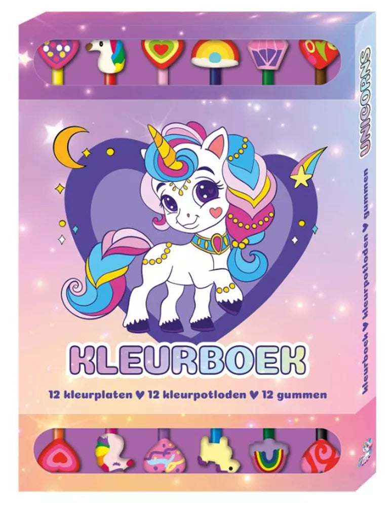 Kleurboek Box Unicorn met Potloden en Gummen
