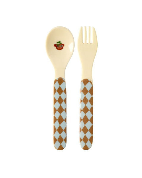 Melamine Lepel en Vork - Blauwe Muziekbandprint