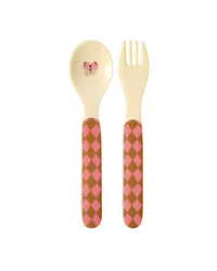 Melamine Lepel en Vork - Roze Muziekbandprint