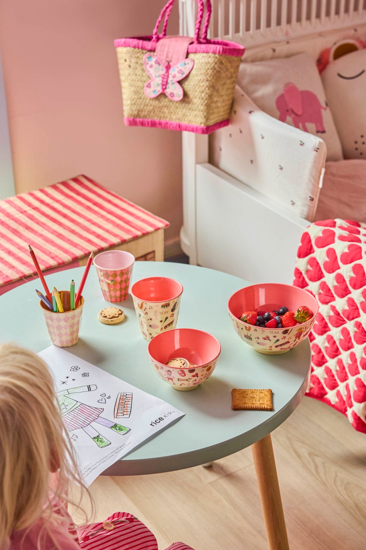 Melamine Kom - Small - Roze Muziekbandprint