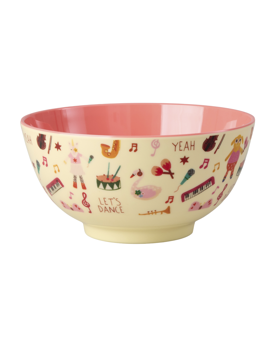 Melamine Kom - Medium -  Roze Muziekbandprint