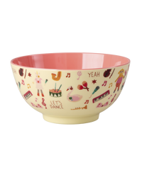 Melamine Kom - Medium -  Roze Muziekbandprint