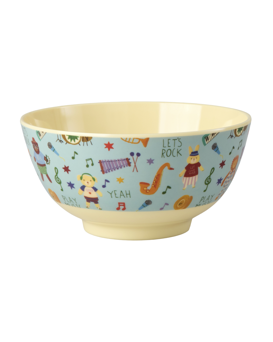 Melamine Kom - Medium - Blauwe Muziekbandprint