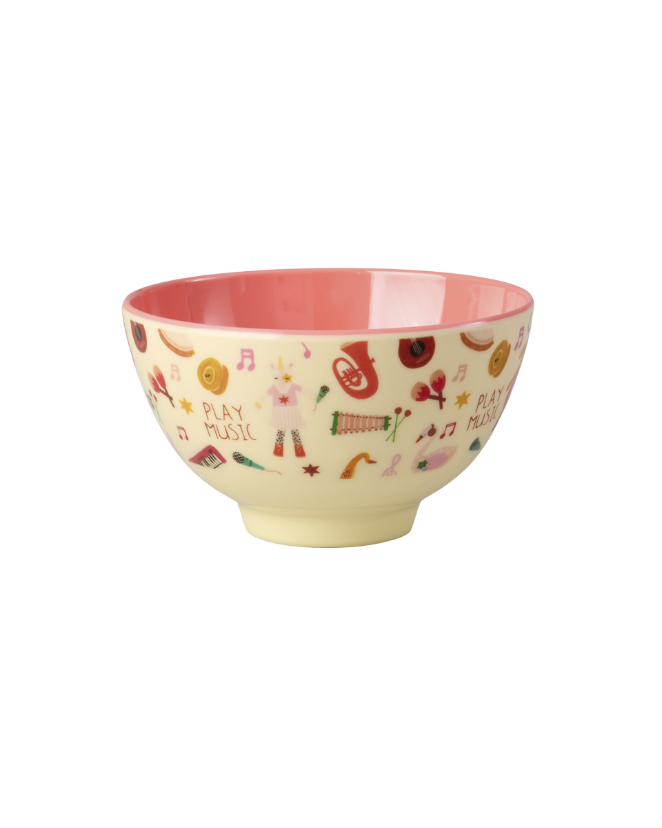 Melamine Kom - Small - Roze Muziekbandprint