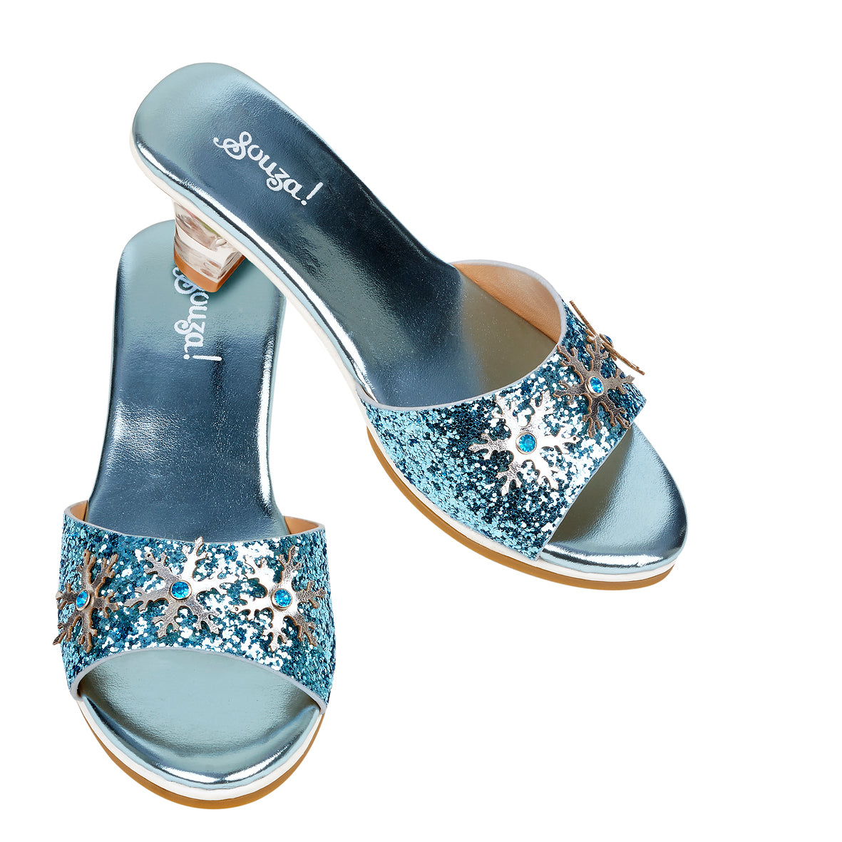 Slipper hoge hak IJskoningin, lichtblauw metallic