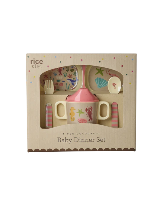 Rice Melamine Baby Diner Set in Gift Box - Ocean Coral