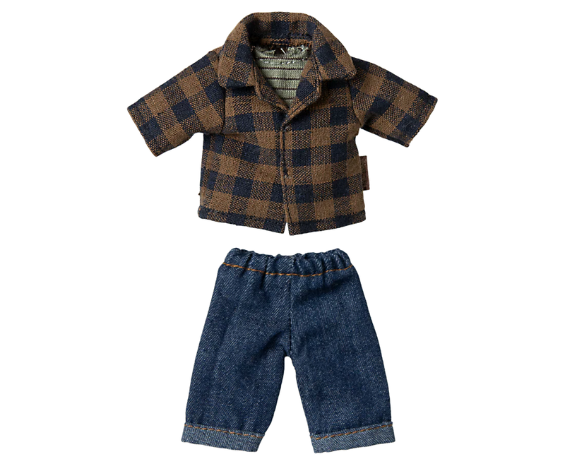 Maileg Dad Mouse Brown Checked Shirt and Pants