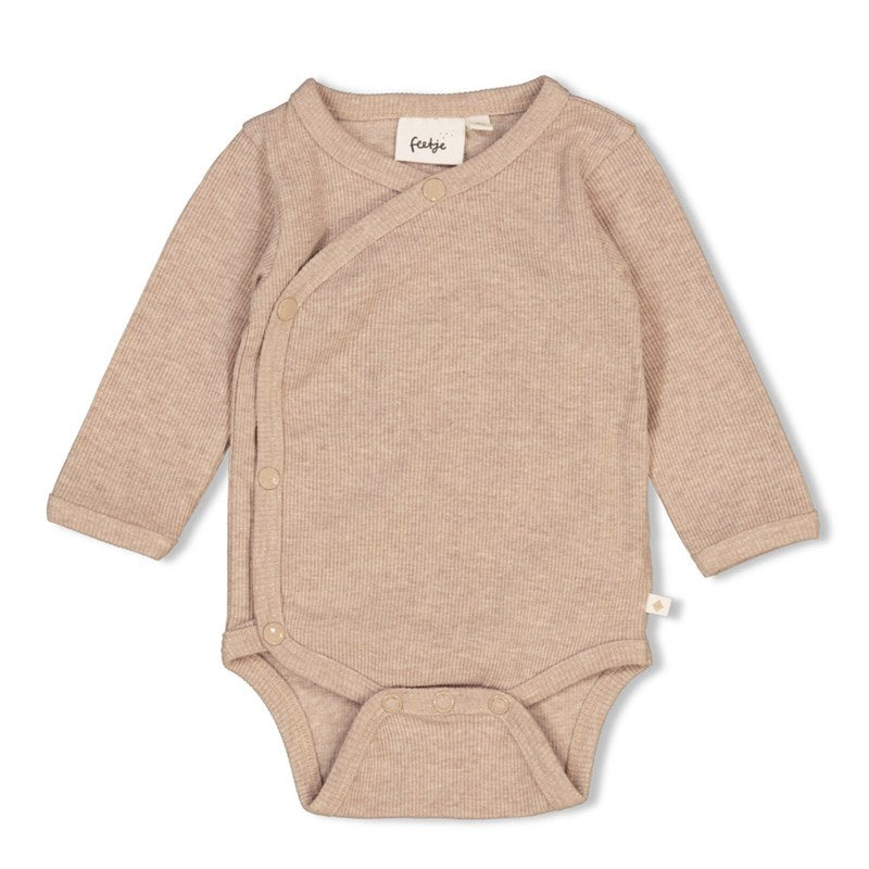 Feetje Babykleding Wikkelromper Rib Taupe Melange