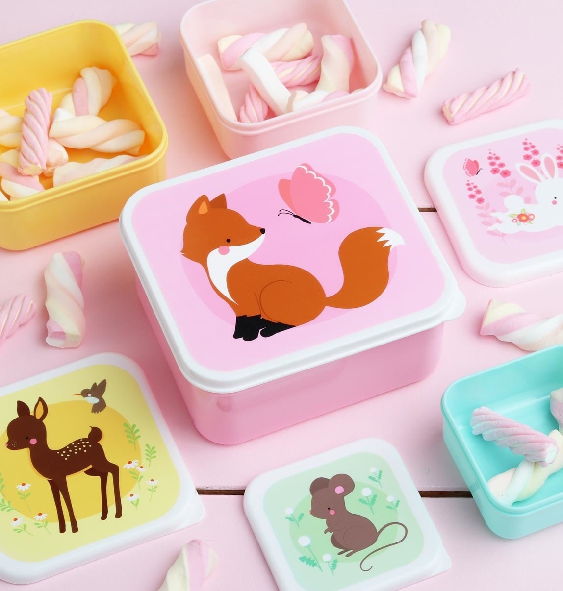 A Little Lovely Company Lunch & snack box set Bosvriendjes Roze