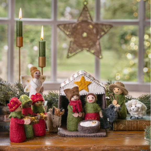 Sjaal met Verhaal Kerststal Rood Groen