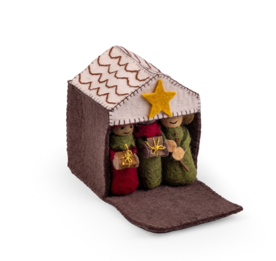Sjaal met Verhaal Kerststal Rood Groen