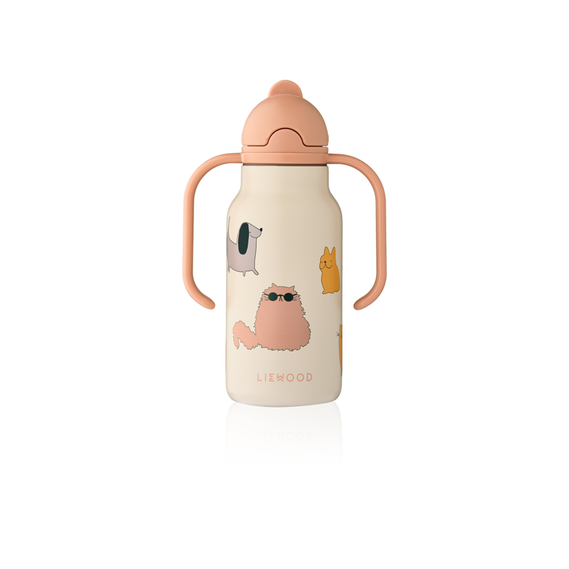 Liewood Drinkfles Kimmie Water Bottle 250 ml Cats and Dogs Sandy