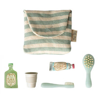 Maileg Toothbrush set in bag, Mouse - Blue stripe