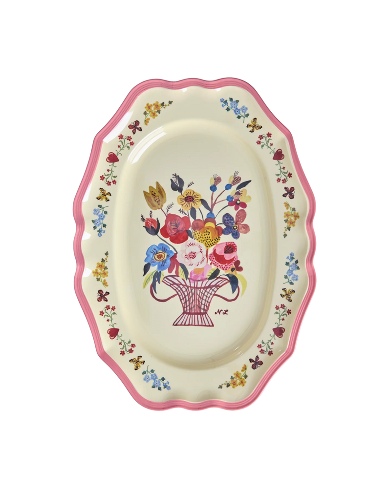 Rice Melamine Rechthoekig Bord Vintage - Large - Nathalie Lété Neon Pink