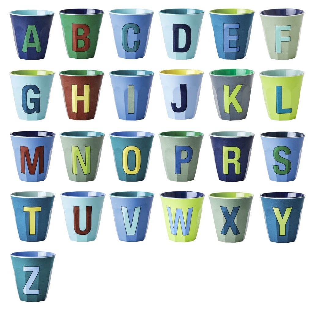 Rice Melamine Beker - Medium - Alfabet Blauw