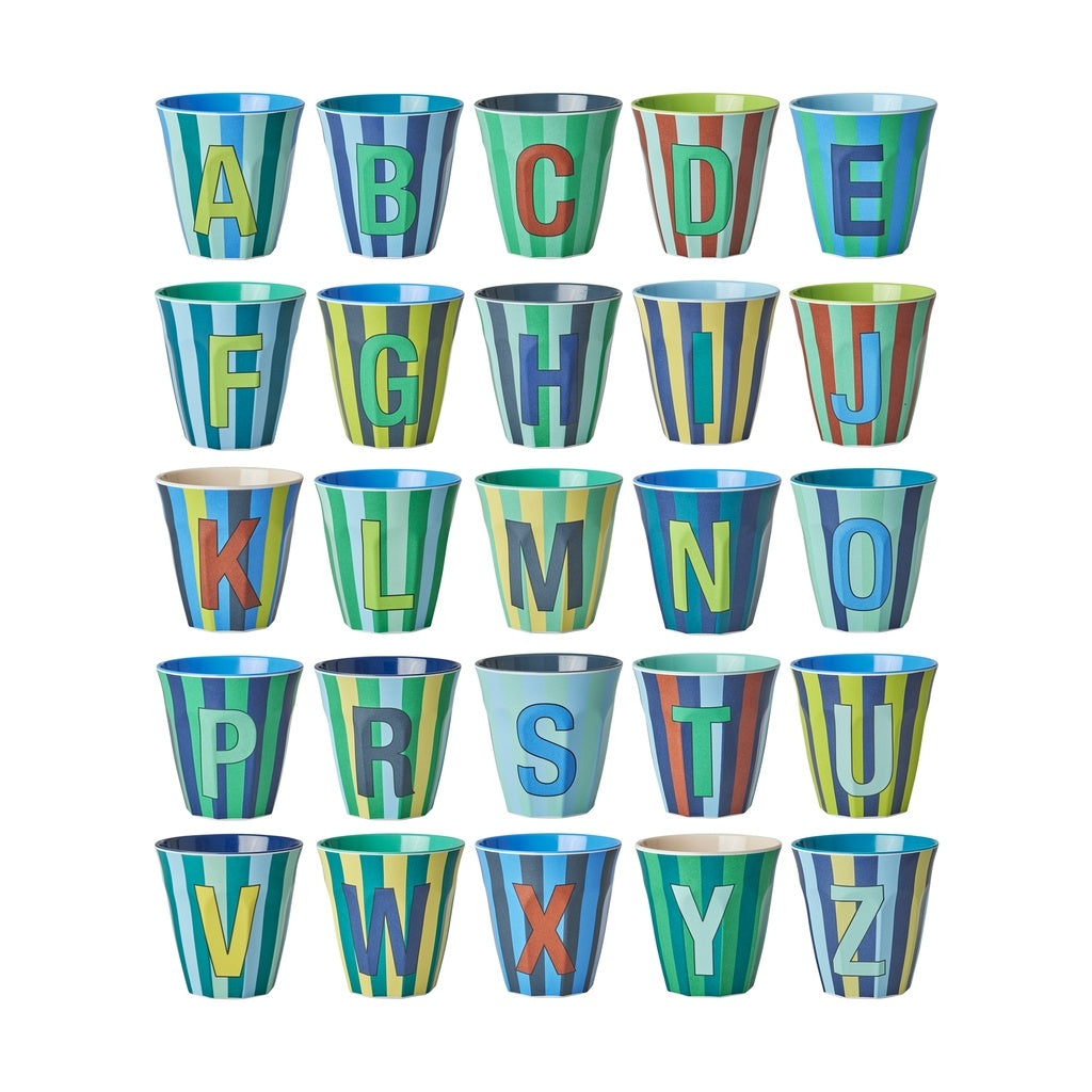 Rice Melamine Beker - Medium - Alfabet Multicolor Blauw