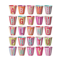 Rice Melamine Beker - Medium - Alfabet Multicolor Roze