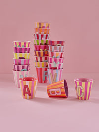 Rice Melamine Beker - Medium - Alfabet Multicolor Roze