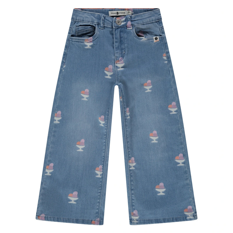 Stains & Stories Broek Wide Leg Medium Blue
