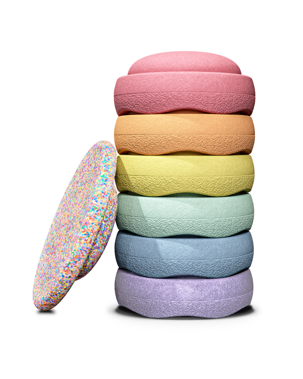 Stapelstein Super Confetti Regenboog Pastel Bundel 6 stapelsteen + balanceboard