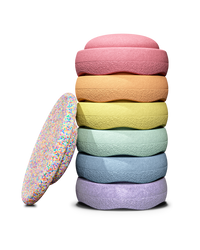Stapelstein Super Confetti Regenboog Pastel Bundel 6 stapelsteen + balanceboard