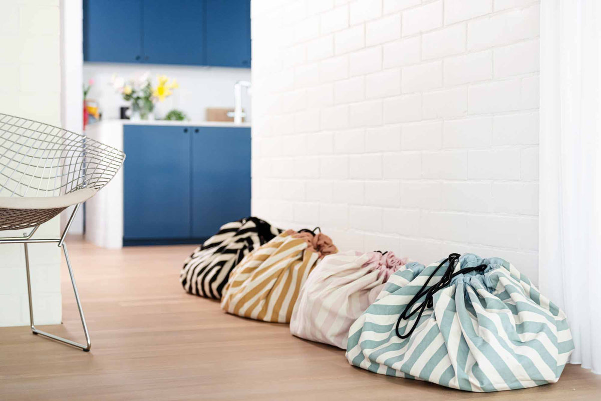 3-in-1 speelkleed & opbergzak- stripes green