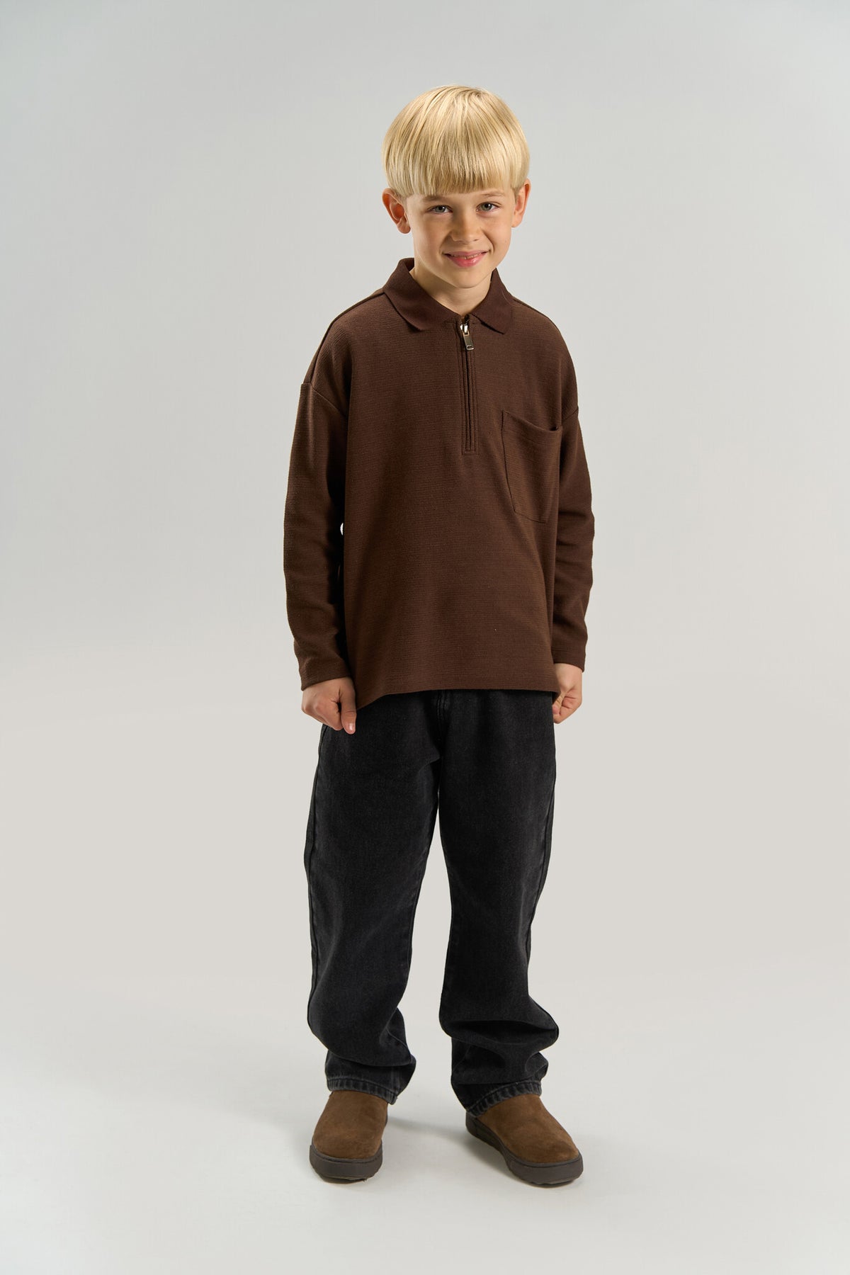 The New Varl OS Longsleeve Polo Chestnut