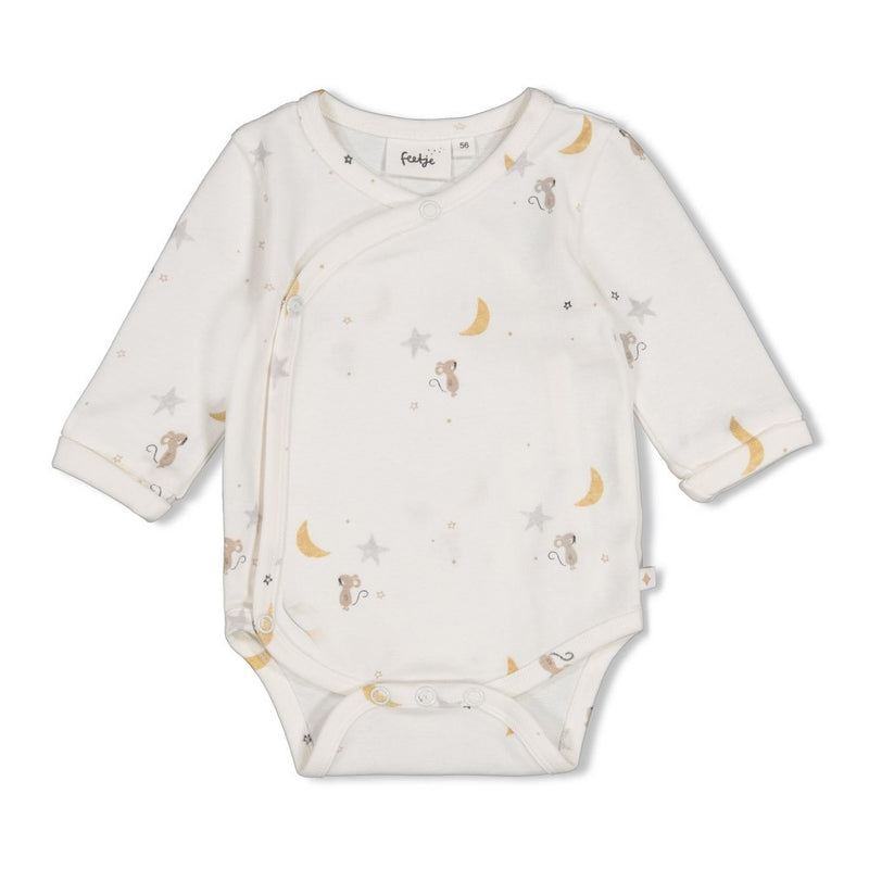 Feetje Babykleding Wikkelromper Over the Moon for You Offwhite