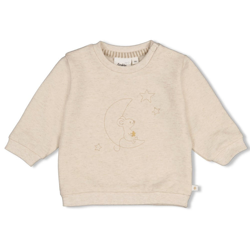Feetje Babykleding Sweater Over the Moon for You Offwhite melange