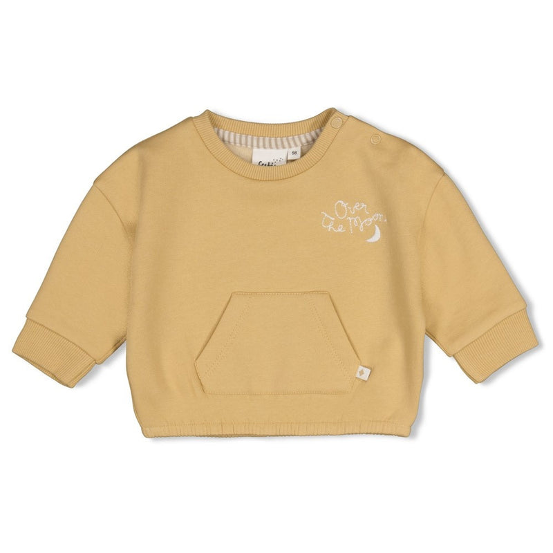 Feetje Babykleding Sweater boxy oversized Over the Moon for You Okergeel