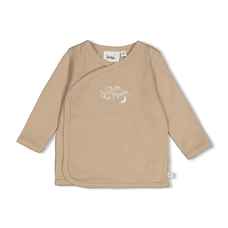 Feetje Babykleding Overslagshirt rib Over the Moon for You Taupe
