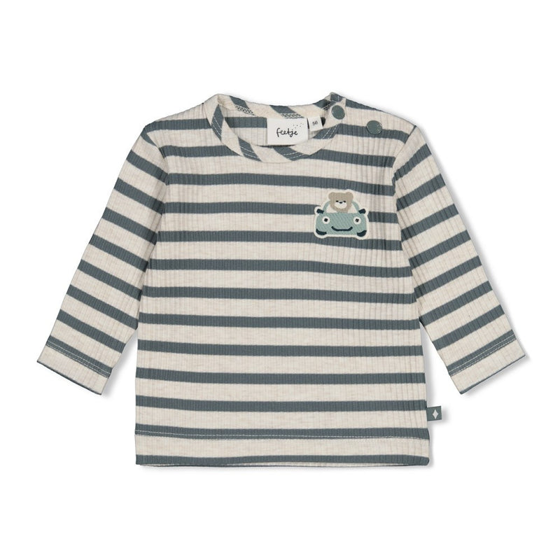 Feetje Babykleding Longsleeve rib met streep Beep Beep Zeegroen