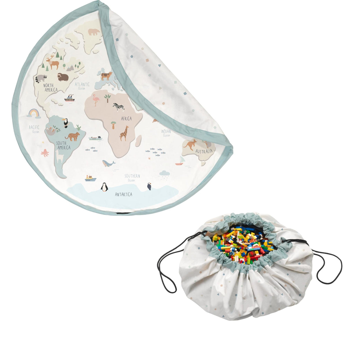 3-in-1 speelkleed & opbergzak - worldmap colour