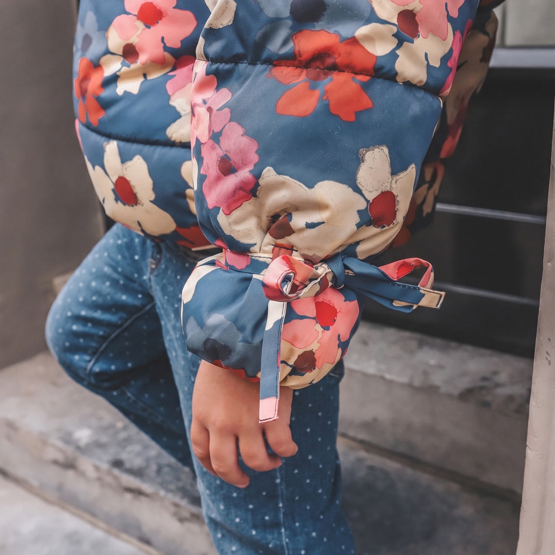 Your Wishes Floating Daisy Tie Puffer Coat Insignia Blue