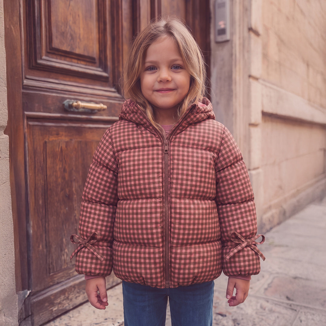 Your Wishes GinghamTie Puffer Coat Multicolor