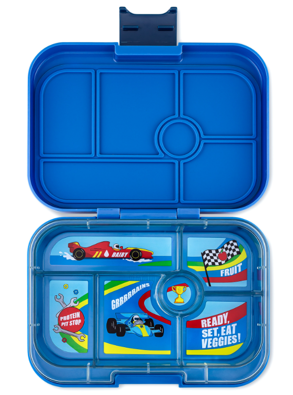 Yumbox Original broodtrommel 6 vakken Surf Blue Race Cars